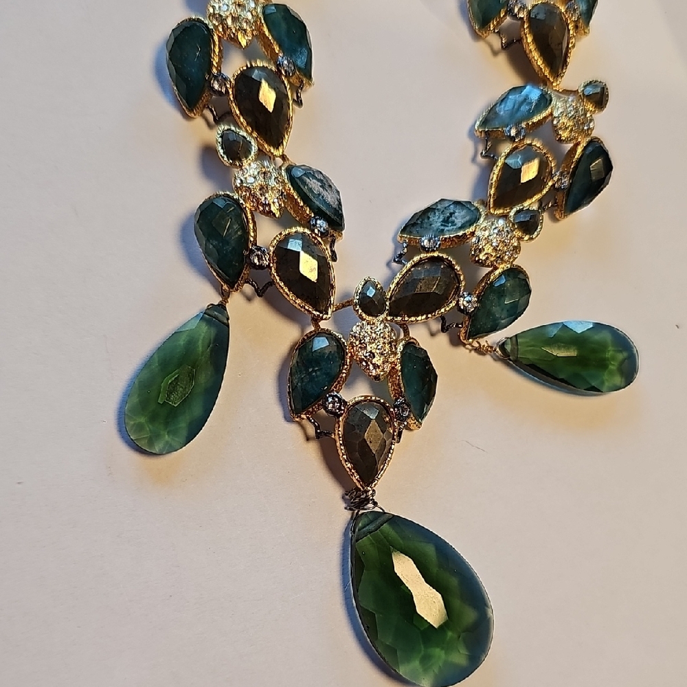 Alexis Bittar Deep Teal and Gold Faceted Teardrop Necklace